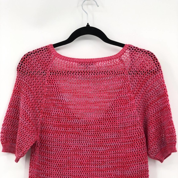 See by Chloe Blouse Rib Knit Openwork Scoop Neck Short Sleeve Curve Hem Pink 8 - Picture 6 of 9